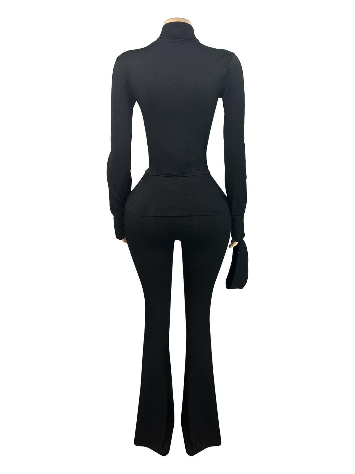 Zip Cardigan Top and Flared Pants Sports Set