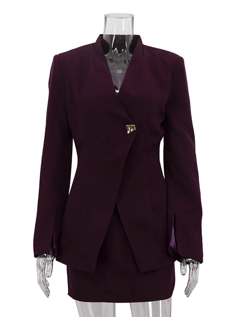 Elegant Cinched Waist Slim Blazer And Mini Skirt Suit