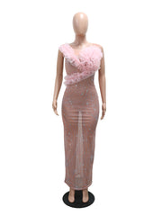 Sexy Rhinestone Sheer Mesh Nightclub Gowns