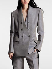 Lavaliere Collar Gabardine Double-Breasted Blazer