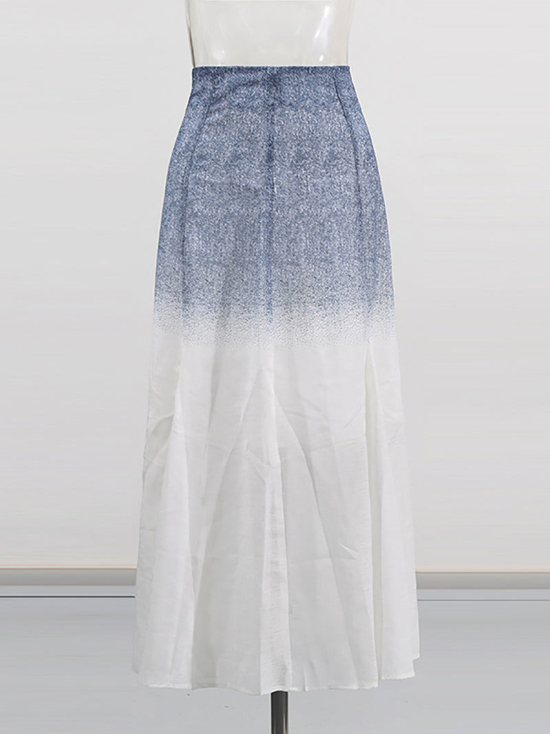 Casual High Waist Gradient Color Pleated Skirt