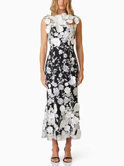 Elegant Embroidery Applique Mesh Dress