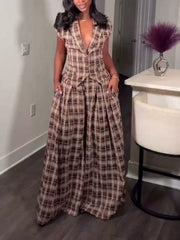 Plaid Shirt and Wide Leg Pants Set