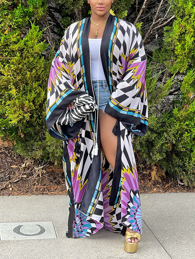 Fashion Print Loose Beach Cover-up Coat