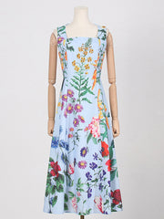 Fashion Print Embroider Slim Midi Dress