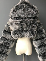 Hooded Tiered Faux Fur Cropped Jacket-boutique