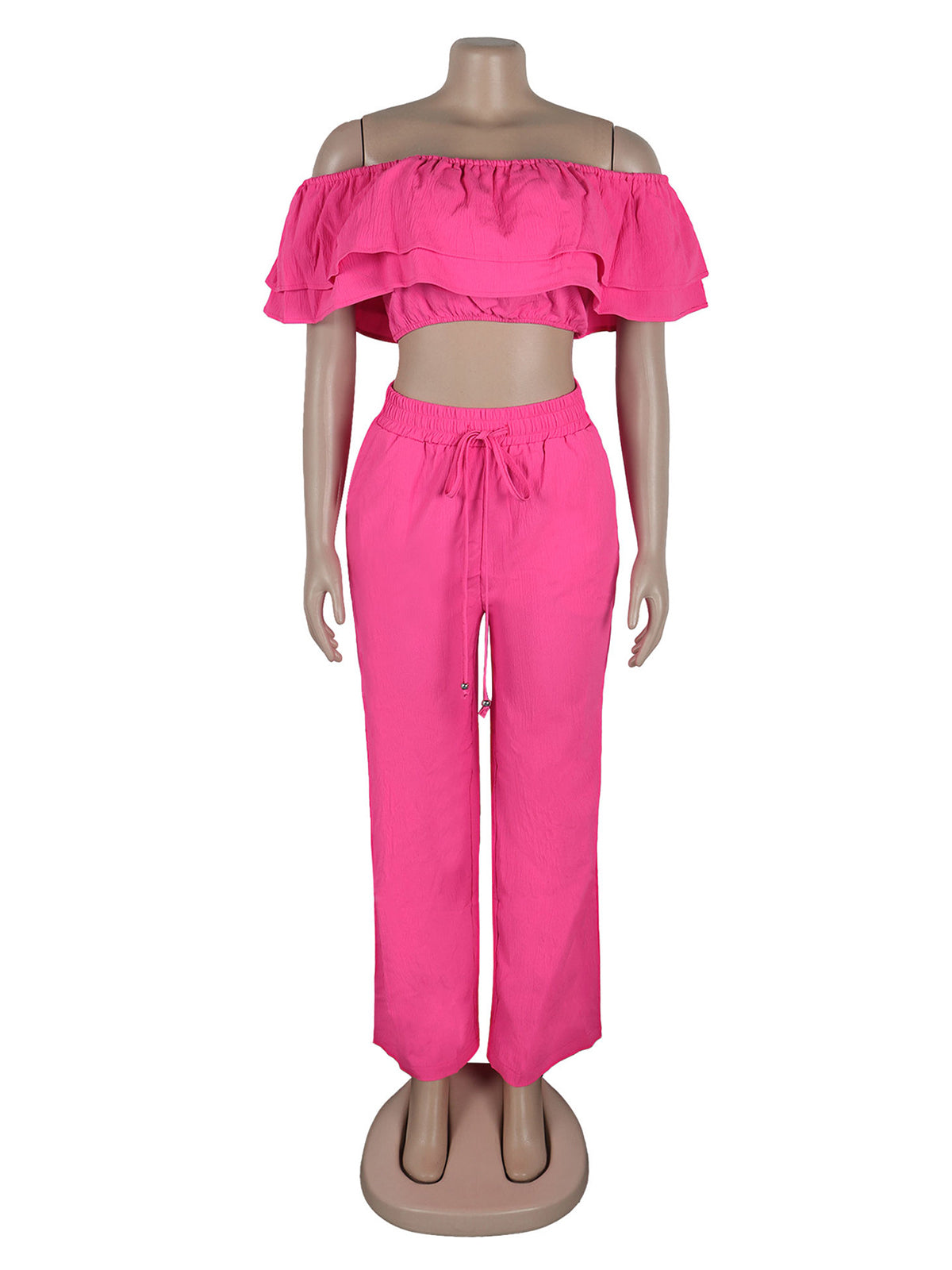 Sexy Off-Shoulder Crop Top And Elastic Waist Pants Set