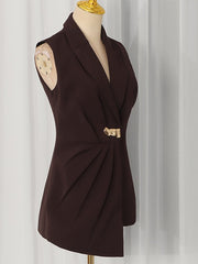 Asymmetric Pleated Lapel Vest-boutique