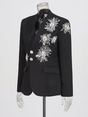 Fashion Rhinestone Pearl Decorate Slim Blazer