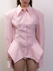 Asymmetric Striped Button Up Shirt