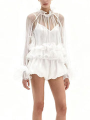 Fashion Straps Tops Sheer Mesh Lacework Shirts