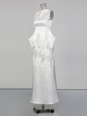 Elegant Sleeveless Slim Lace Ruffles Top Long Skirt Set