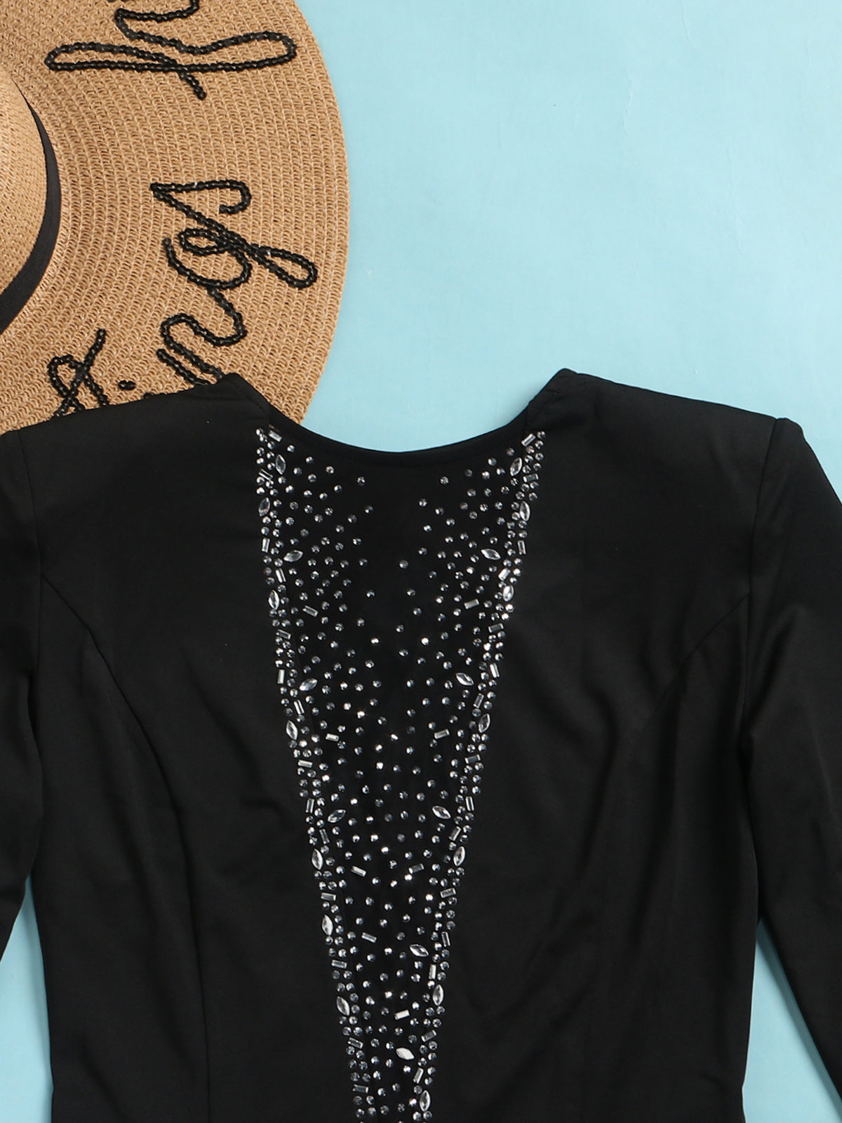 Rhinestone Feather Sleeve Package Hip Mini Dress