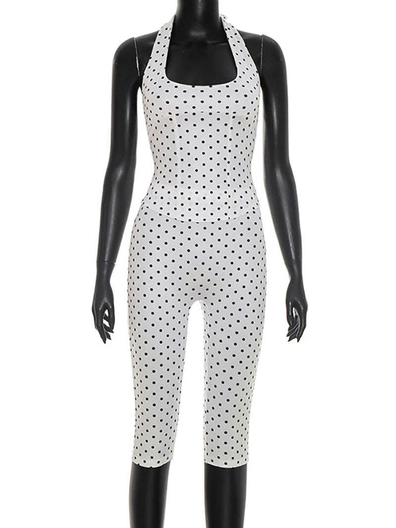 Sexy Polka Dot Halter Corset Top Capri Pants Set