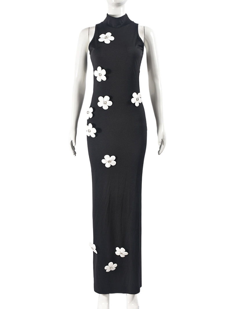 Fashion Sleeveless Flower Slim Long Dress