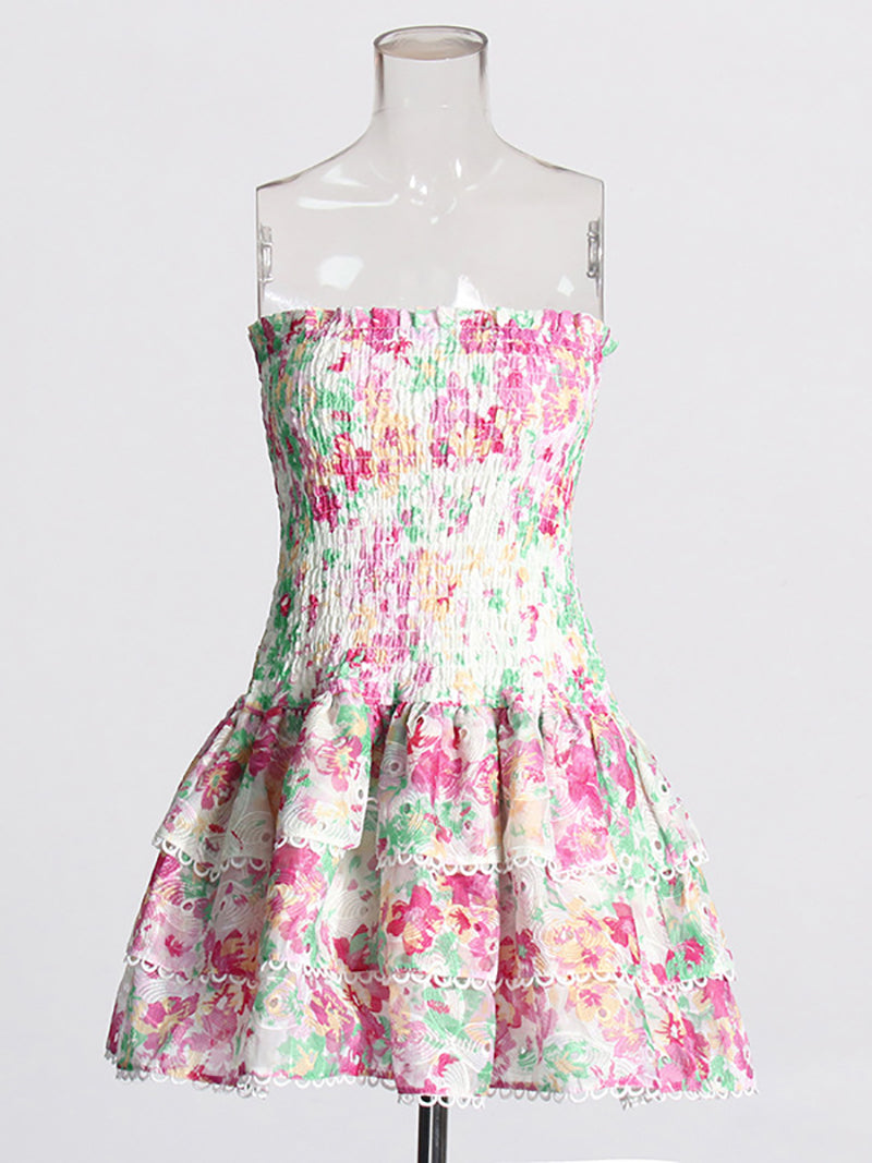 Layered Hem Sexy Strapless Dress