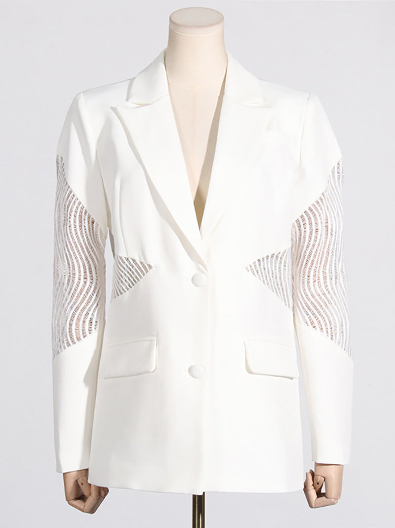 Solid Color Lace Patchwork Casual Blazer