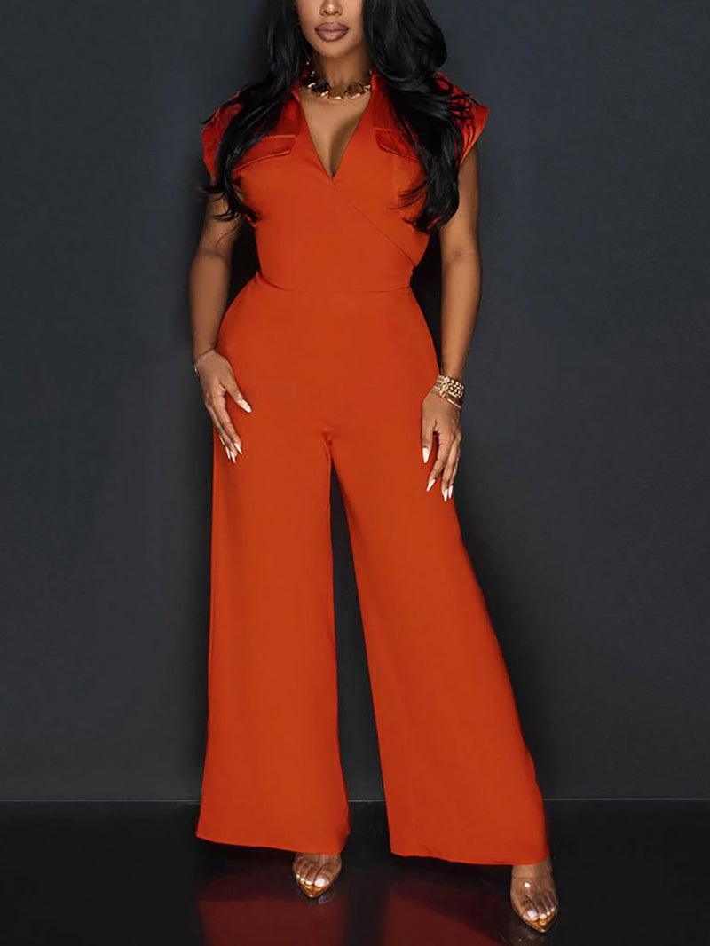 Elegant Deep V-Neck Sleeveless High Waist Jumpsuit