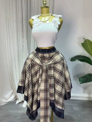 Plaid Tie Waist Asymmetric A Line Skirt