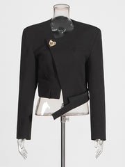 Asymmetry Side Buckle Bevel Edge Solid Blazer