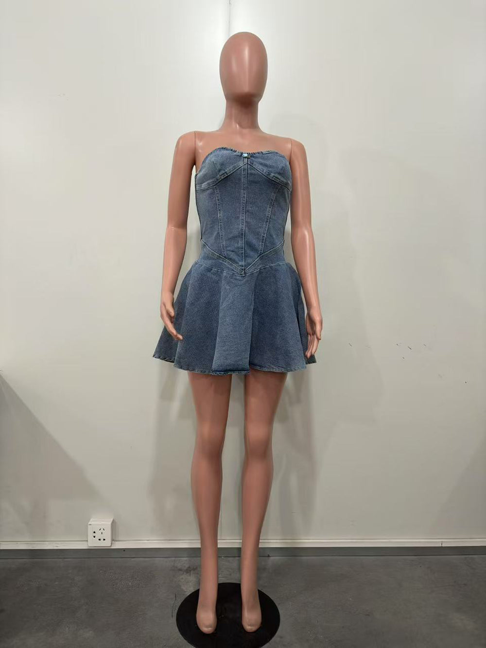 Sexy Strapless Denim Corset Mini Dress