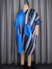 Fashion V Neck Stripe Patchwork Oversized Midi Dress