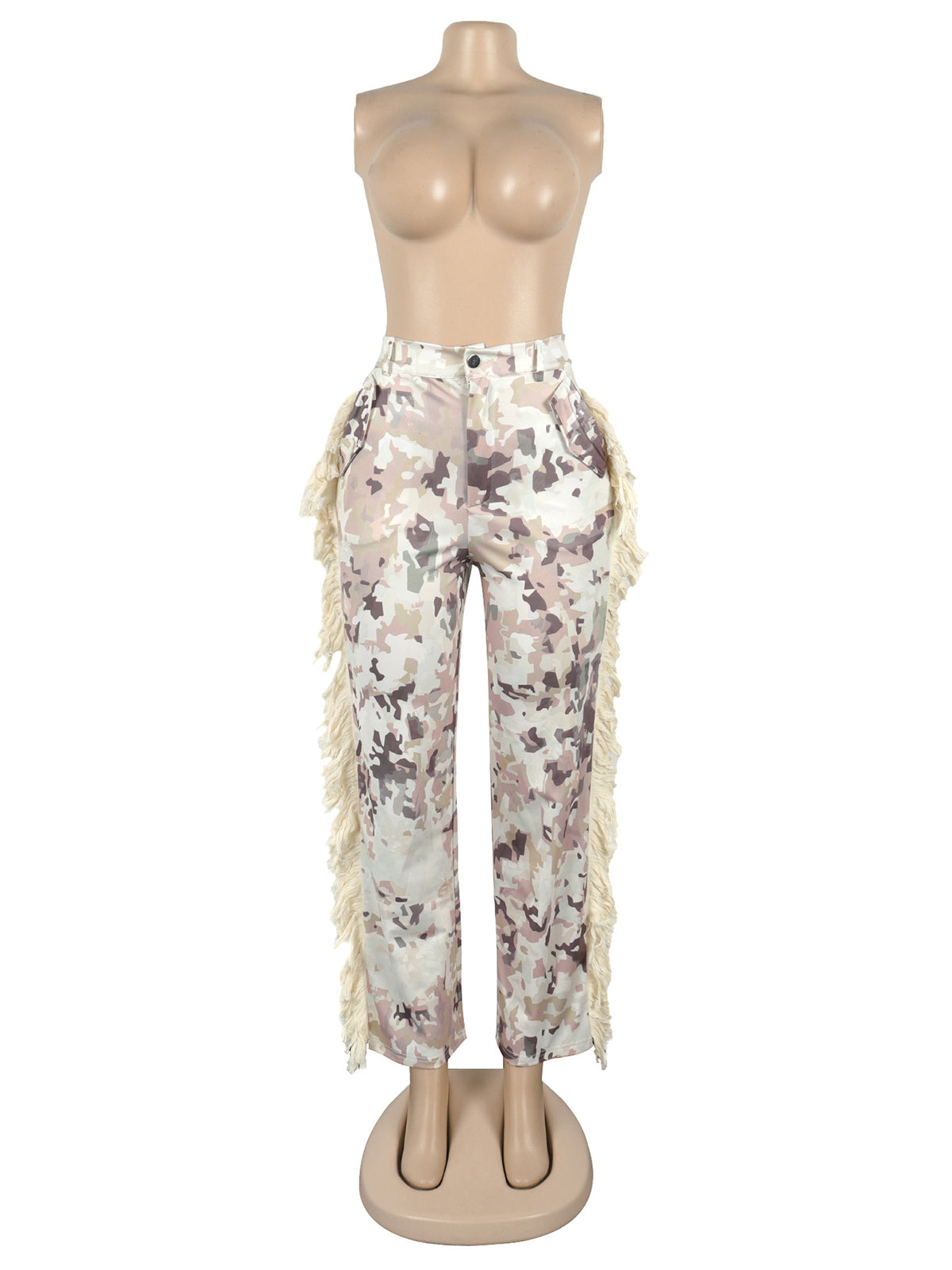Fashion Fringe Colorblock Leopard Camo Straight Pants