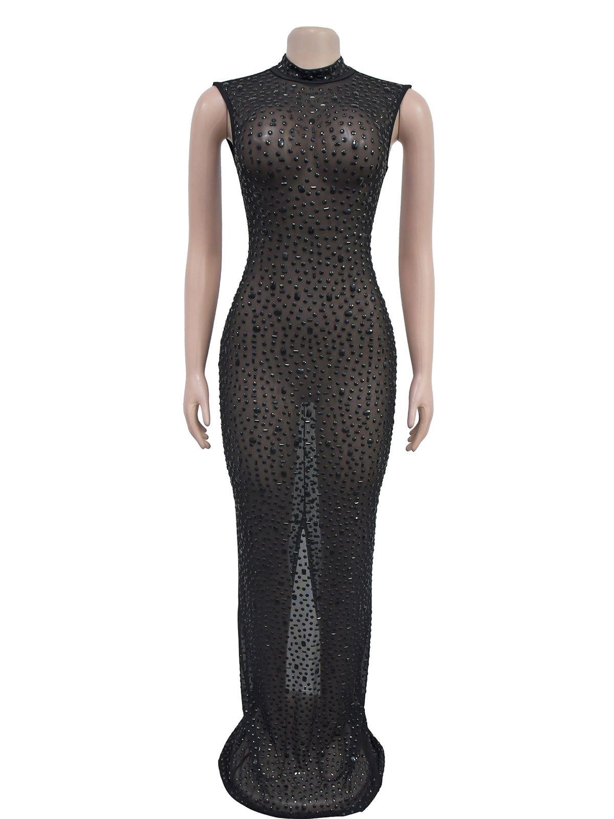 Rhinestone See-Through Sleeveless Bodycon Dress