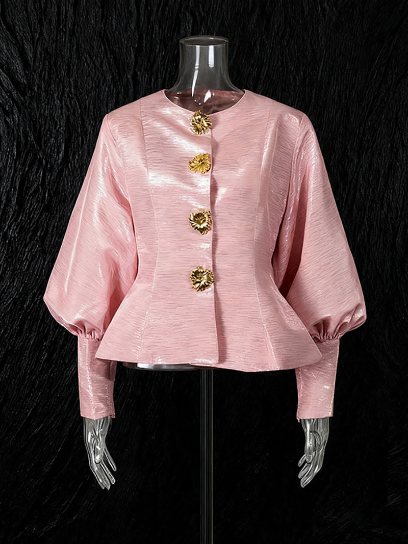 Fashion Lantern Sleeve Cinched Waist Slim Jacket