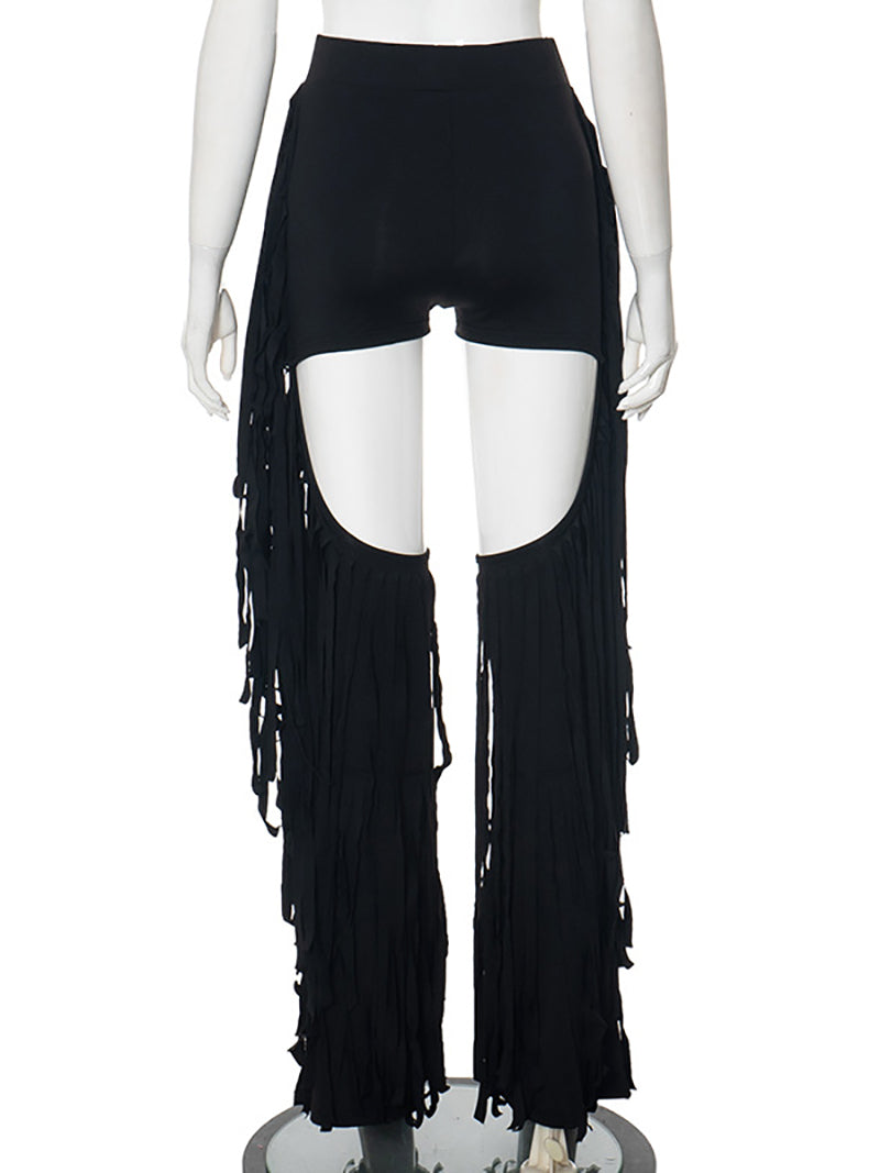 Fashion High Waist Hollow out Fringe Pants