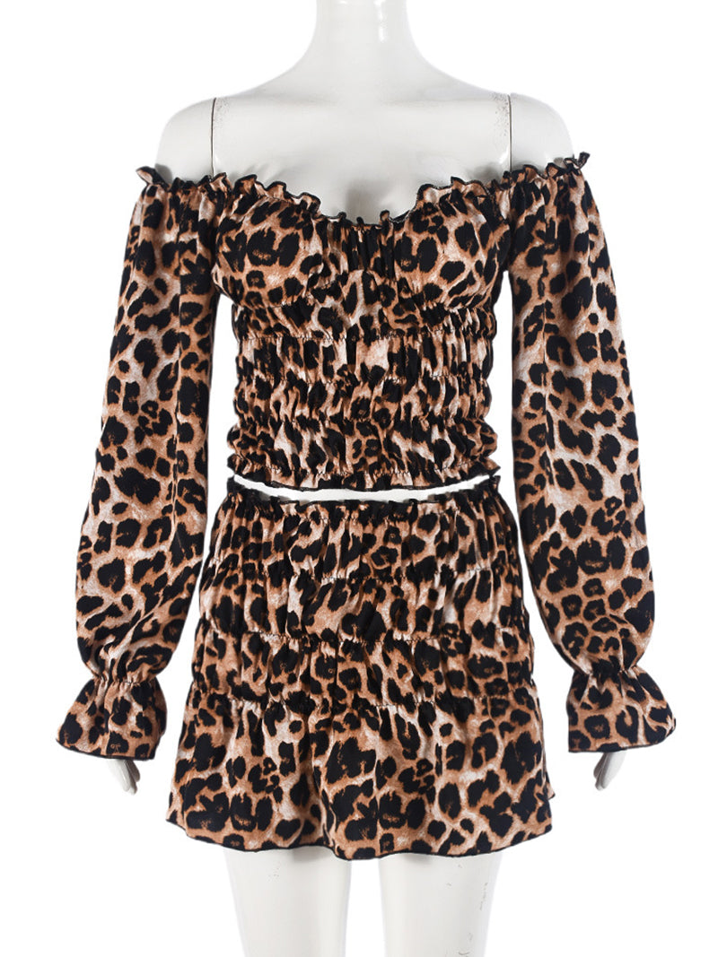 Sexy Off Shoulder Leopard Print Skirt Sets