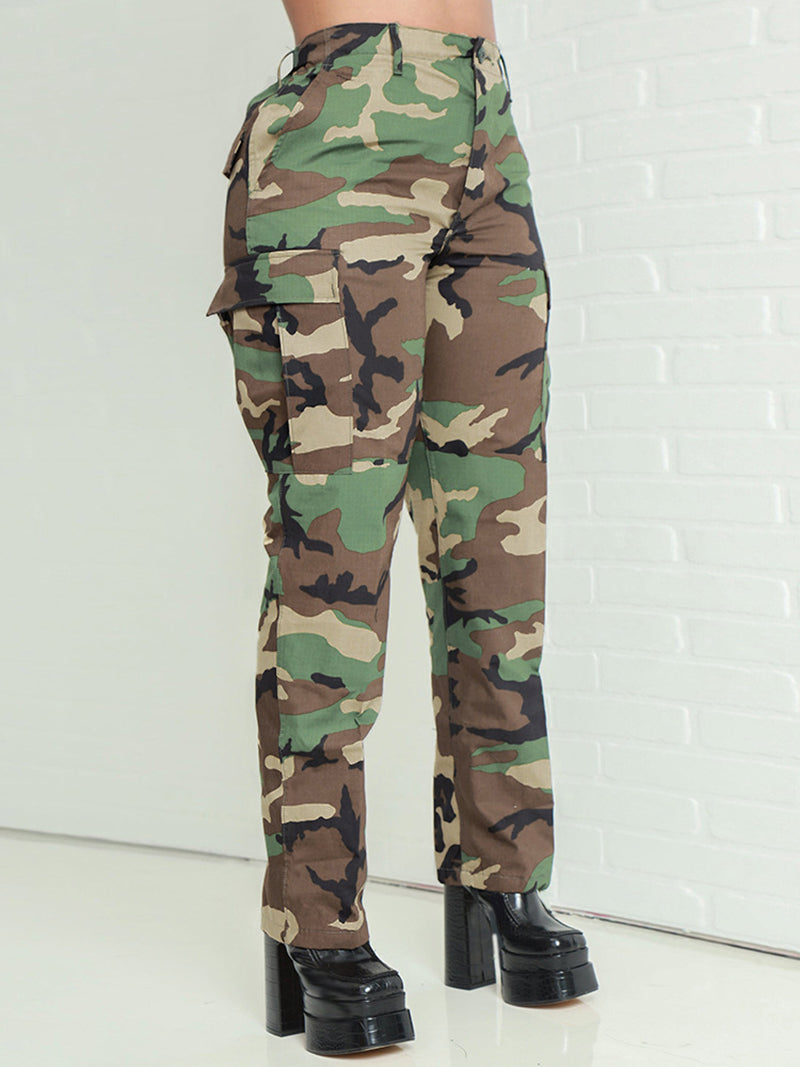 Casual Camo Print Straight Cargo Pants