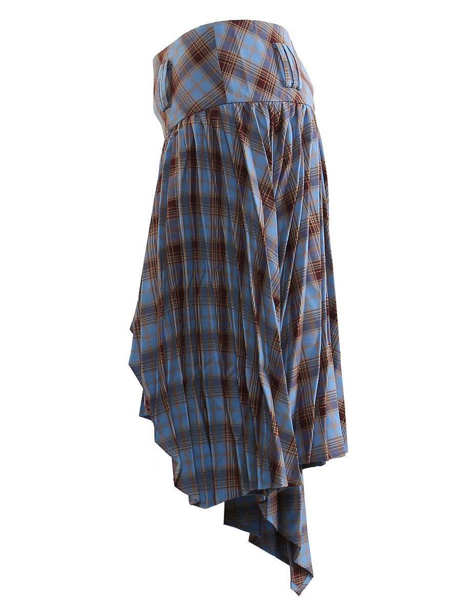 Retro Checked Pleated Asymmetry Skirt
