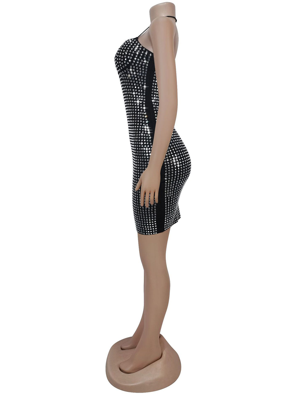 Sexy Rhinestone Embellished Halter Mini Dress