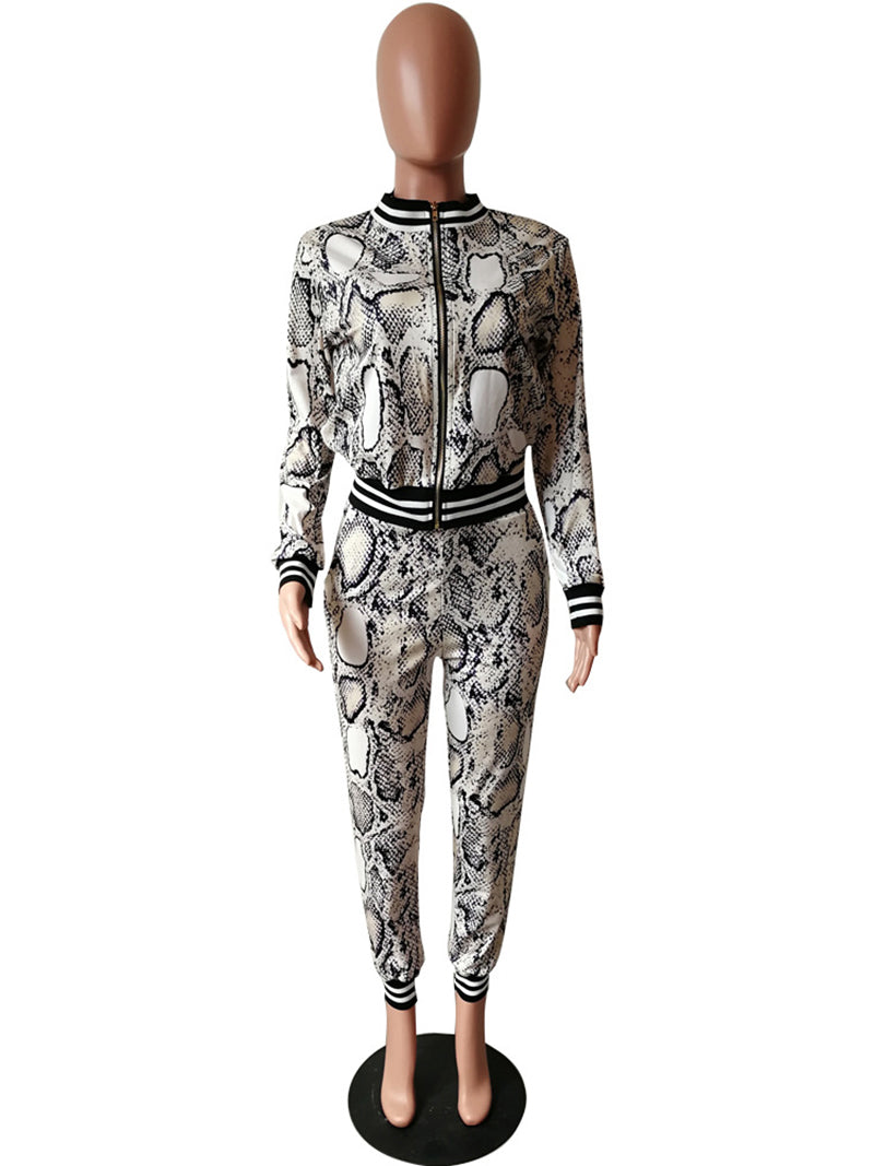 Fashion Snake Print Long Sleeve Pants Suit