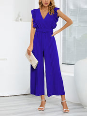 Casual Sleeveless Ruffles Slim Wide Leg Jumpsuit