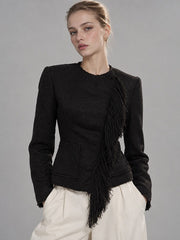 Fringe Wool Blend Cropped Jacket-boutique