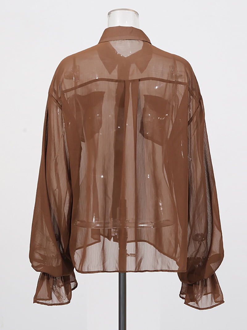 Fashion Turn-down Collar Mesh Shirt And Pants Set