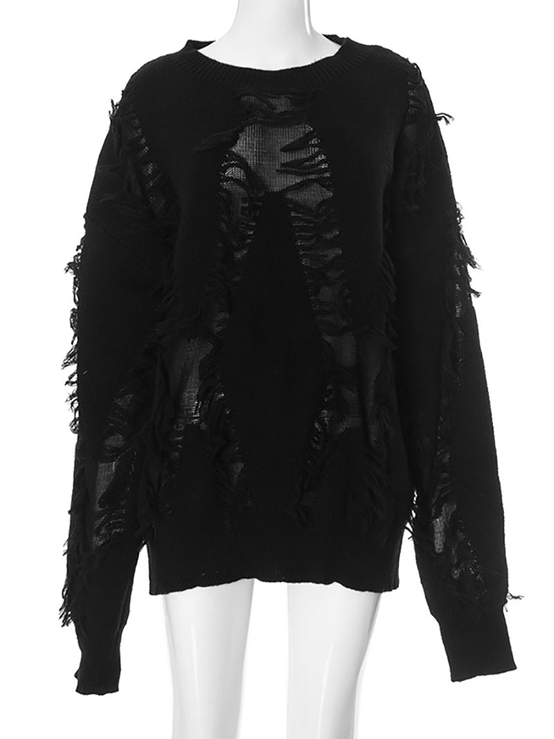 Fashion Round Collar Fringe Loose Pullover Sweater
