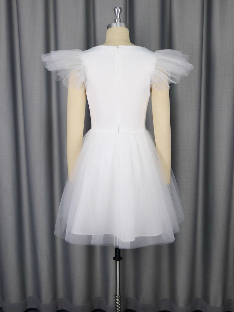 Elegant Mesh High Waist Mini Party Bridal Dress