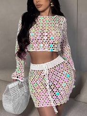 Hand-crocheted Mesh Sequin Beach Skirt Sets