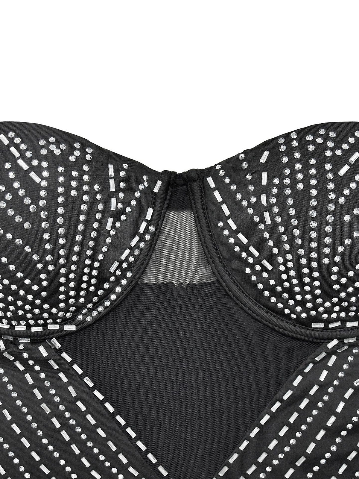 Sexy Rhinestone Mesh See Through Bodycon Mini Dress