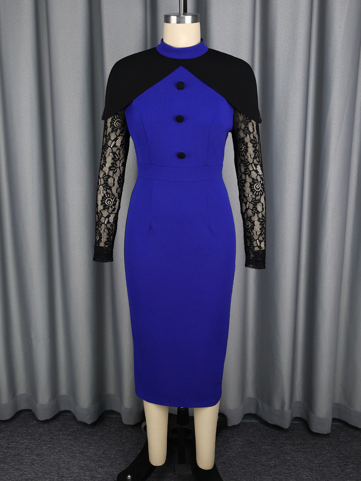 Fashion Patchwork Lace Sleeve Cape Midi Dress