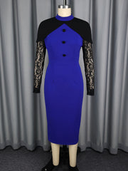 Fashion Patchwork Lace Sleeve Cape Midi Dress