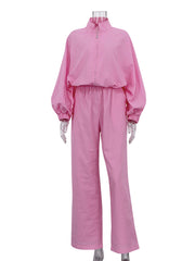 Casual Loose Zipper Top Trousers Two Pieces Set