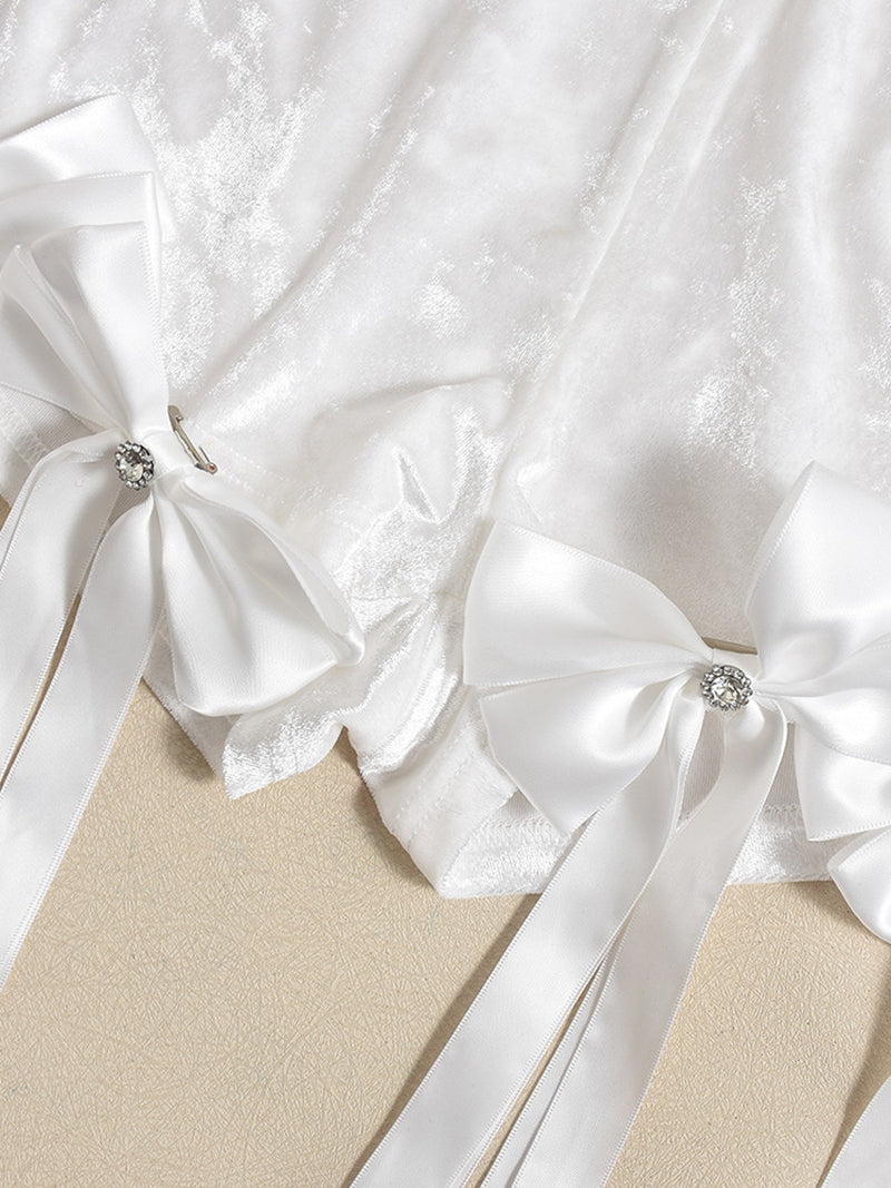 Sexy Bow Decor Lace See-through Top Shorts Sets