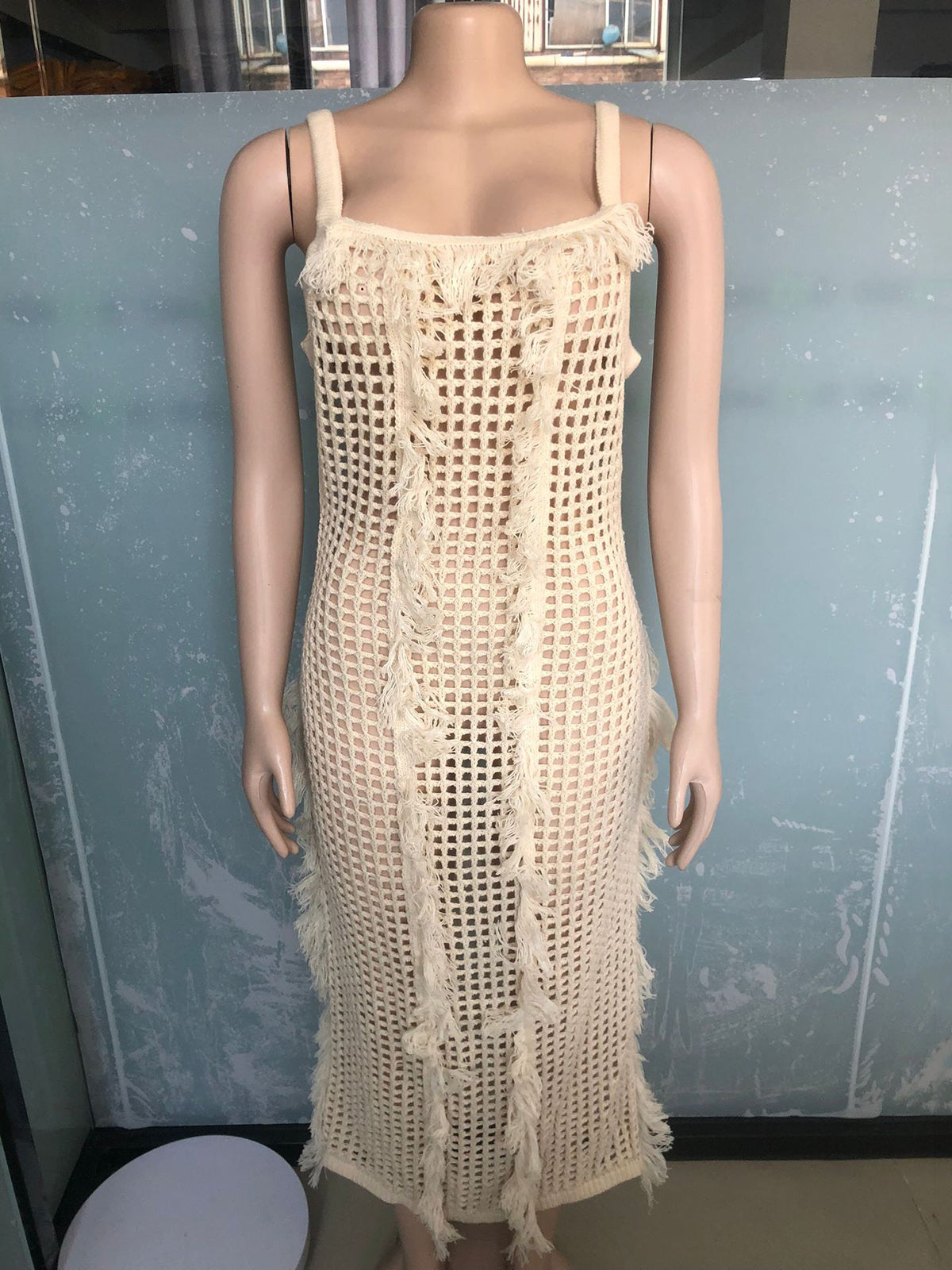 Casual Knit See-through Tassels Beach Dress