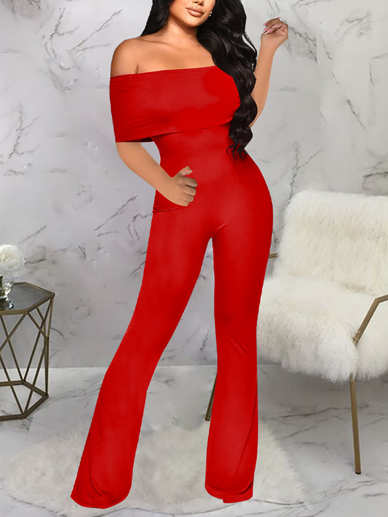 Sexy Solid color Off Shoulder Jumpsuit