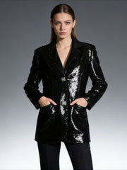 Contrast Lapel Sequin Blazer-boutique