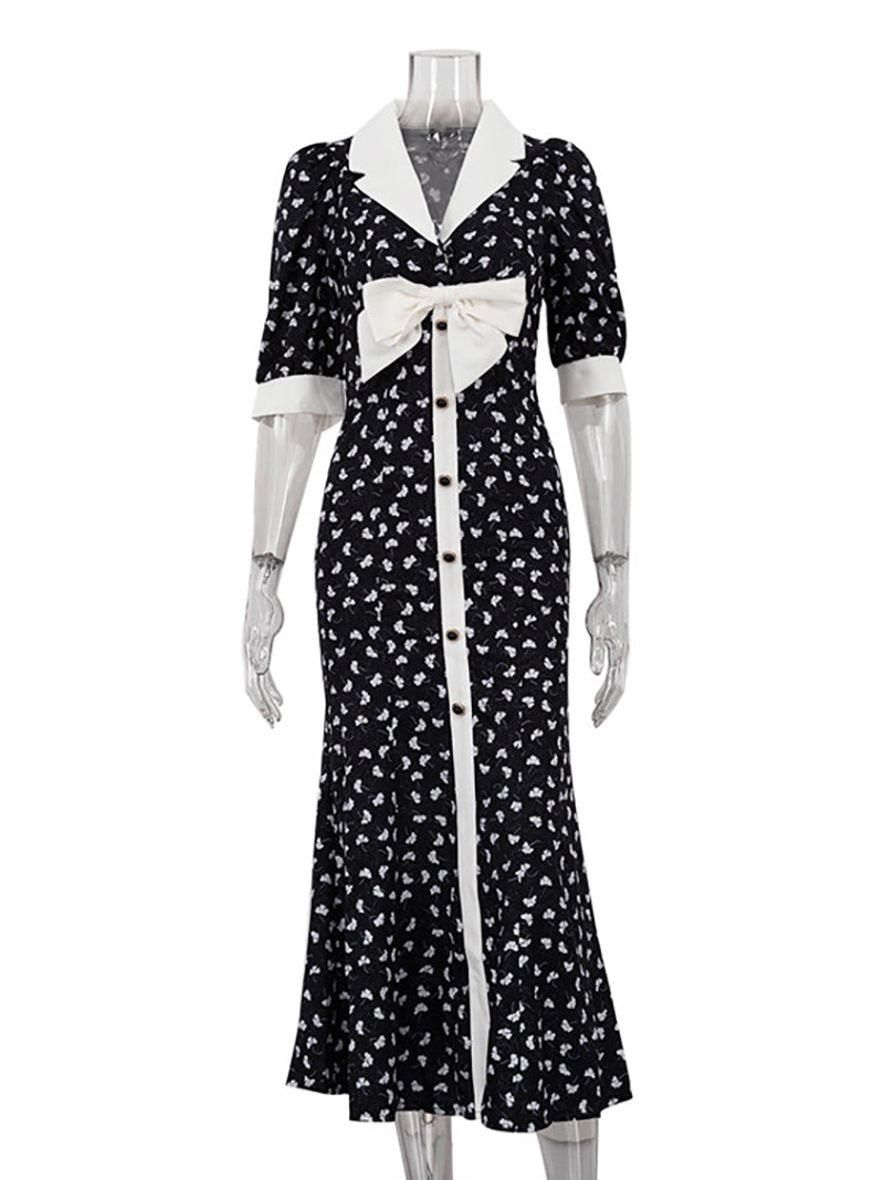 Fashion Bow Detail Print Maxi Dress